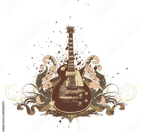 Guitar on the  grunge background. Vector illustration.