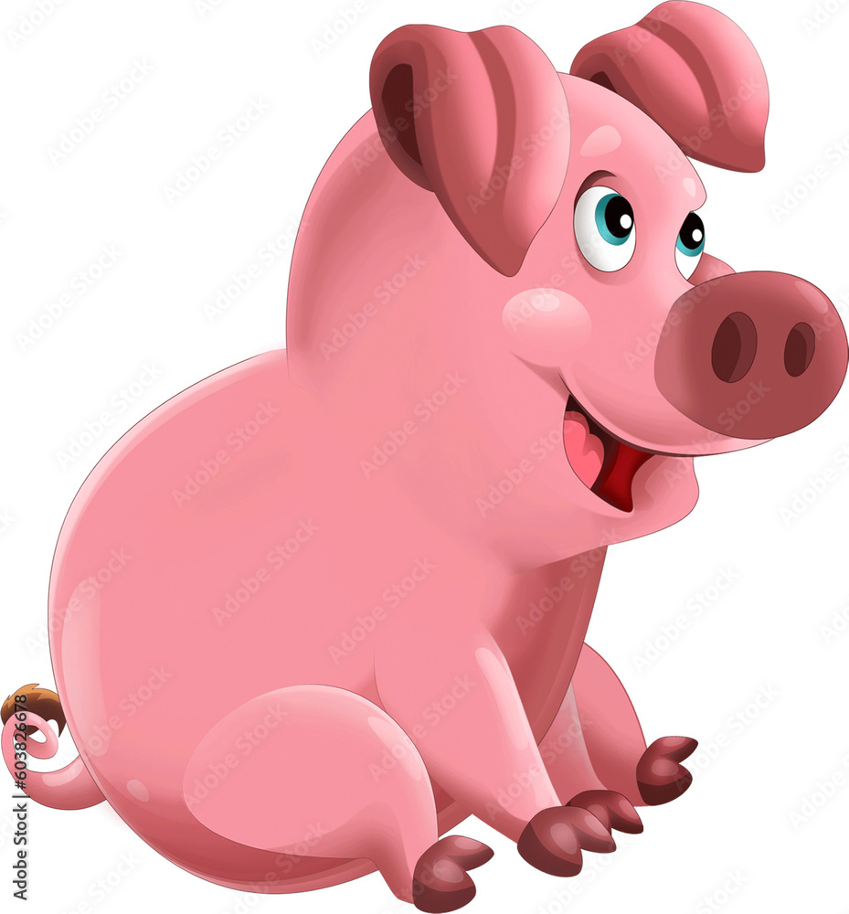 Naklejka premium cheerful cartoon scene with happy farm pig smiling illustration for children