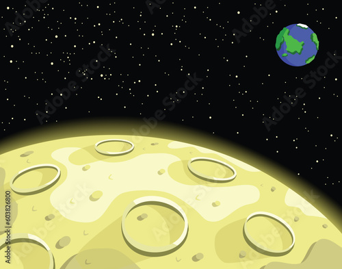 Editable vector illustration of the moon, earth and space