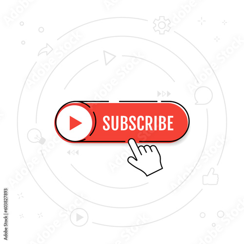 Vector cartoon subscribe button icon in comic style. Subscribe sign illustration pictogram. Vector illustration on a white background.