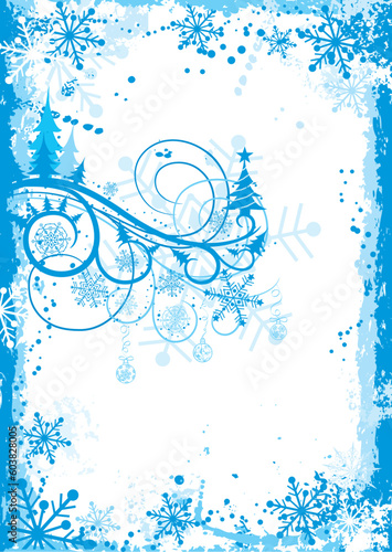 Christmas grunge floral frame, vector illustration