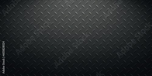 Vector dark horizontal background with lighting. Steel texture with diamond pattern. Stainless metal plate.