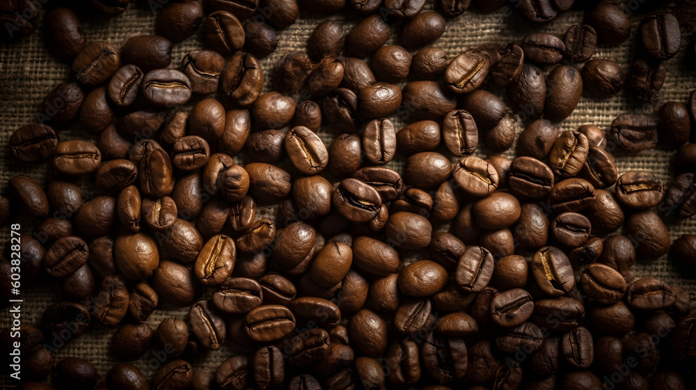 pile of roasted coffee beans in the photo from above ,generative ai pile of roasted coffee beans in the photo from above ,generative ai