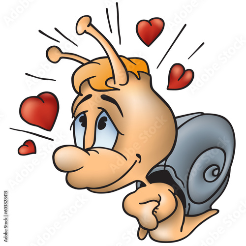 Amorous snail  - sweet cartoon illustration as vector image
