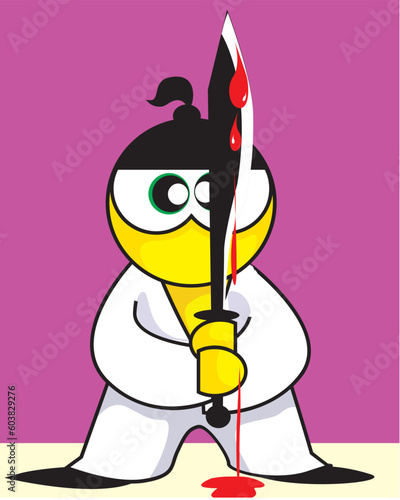 A Chinese fighter displaying bloodstained sword