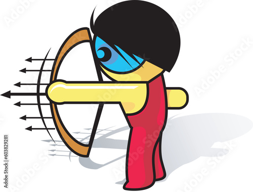 A symbolic man is aiming several arrows from bow