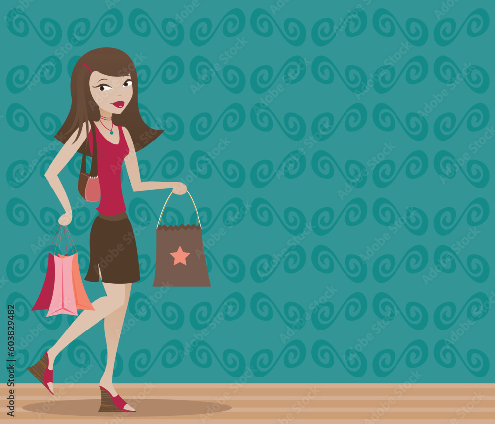 Stylish brunette with shopping bags in hand Stylish brunette with shopping bags in hand