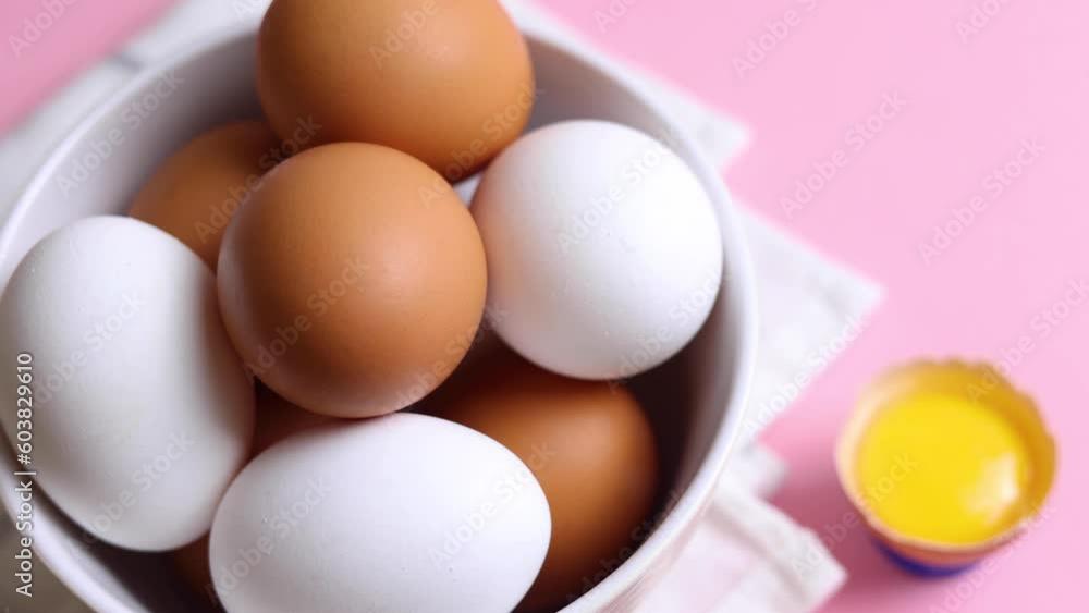 fresh farm chicken eggs on a colored background fresh farm chicken eggs on a colored background