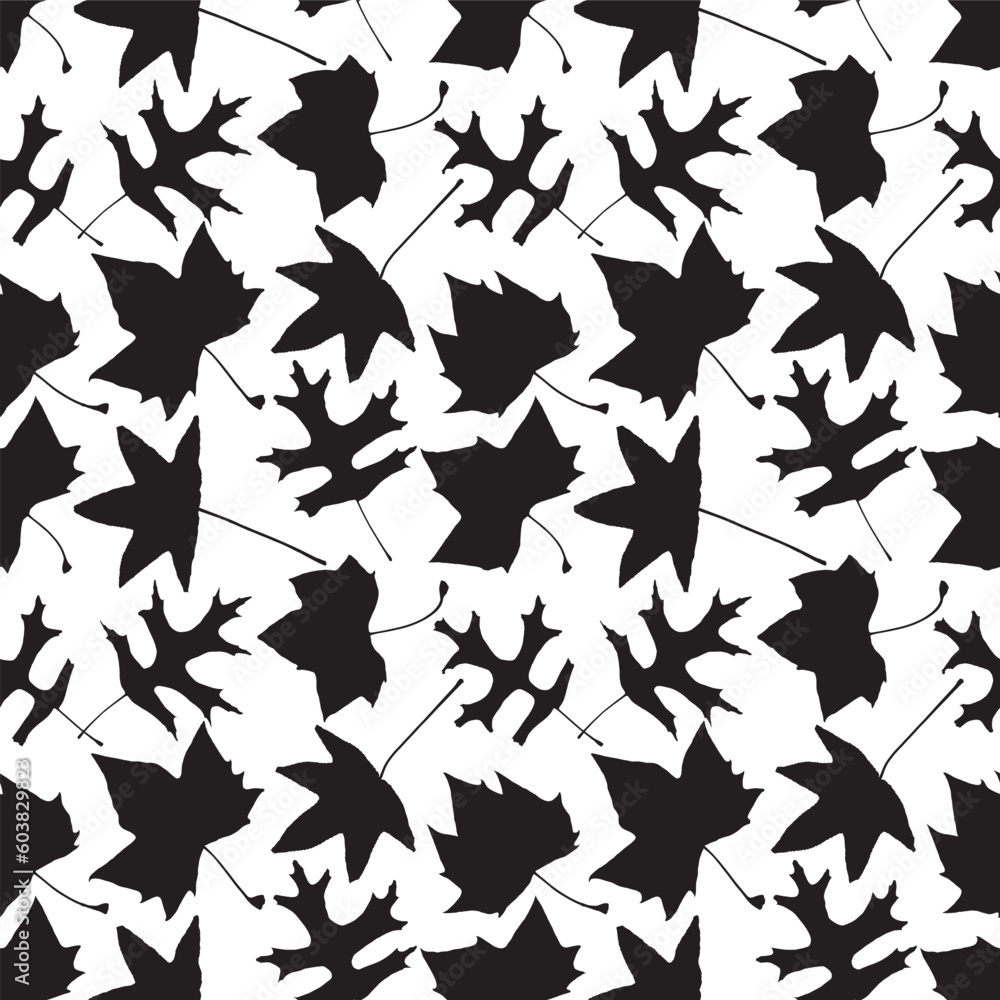 Fototapeta premium Seamless autumn fall leaf silhouette pattern background
