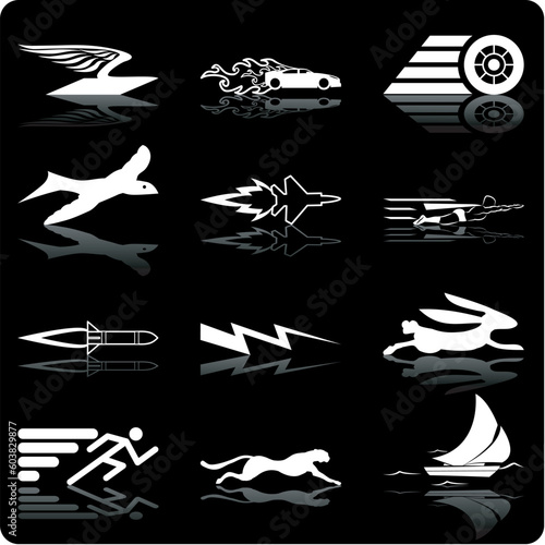 A conceptual icon set relating to speed, being fast, and or efficient.