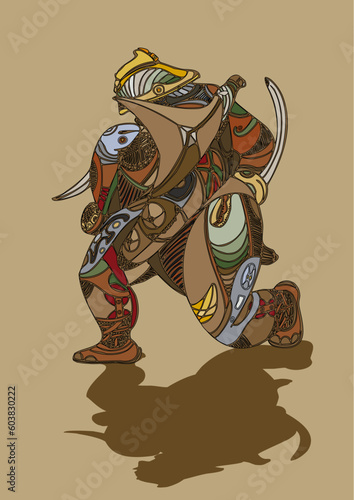 The man-soldier in a medieval knightly armour - the vector image.  This image is a vector illustration and can be scaled to any size without loss of resolution. This image will download as a eps file.