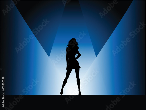 Silhouette of a sexy female in the spotlight