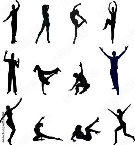 Silhouettes of dansing people - vector