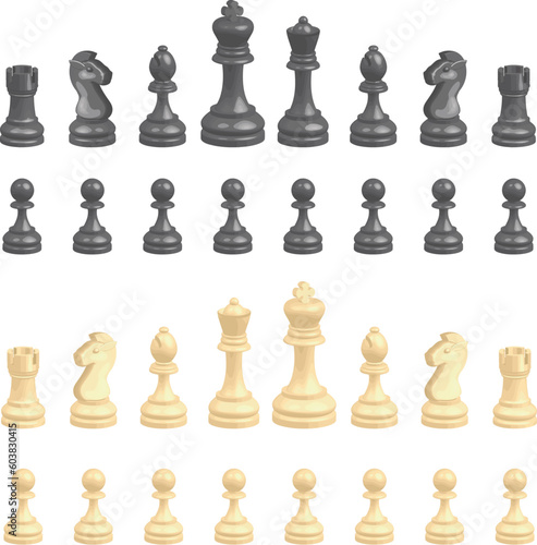 A complete set of chess pieces. No meshes used.