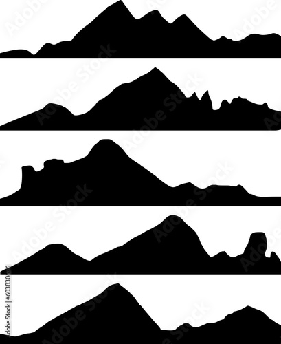 set of landscape with mountain illustrations on transparent background