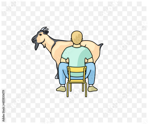 Fotografie, Tablou Male farmer milking a goat, agriculture and farm, colored graphic design