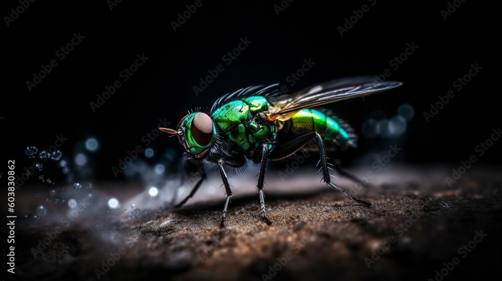 An illustration, green fly with vibrant colors, ai generative. An illustration, green fly with vibrant colors, ai generative.
