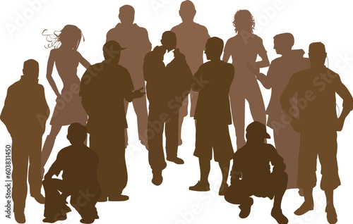 A group of 12 funky young friends. Each is a complete silhouette