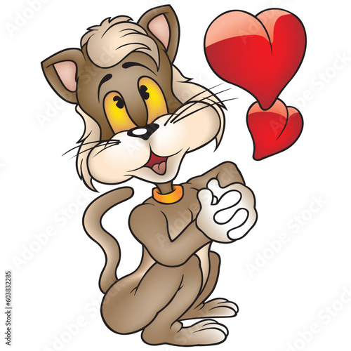 Kitten 07 - Brown amorous kitten - Highly detailed cartoon animal.