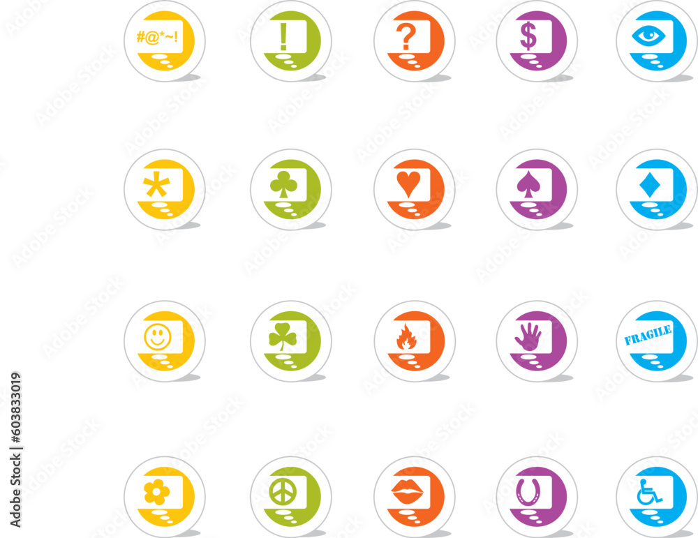 SimpleCons Icon Series Talk to Me! Set: Simple, colorful round icons with cast shadow. 20 useful icons with talk bubbles. Look for my additional sets in this series. Easy to change colors! I've left t SimpleCons Icon Series Talk to Me! Set: Simple, colorful round icons with cast shadow. 20 useful icons with talk bubbles. Look for my additional sets in this series. Easy to change colors! I've left t
