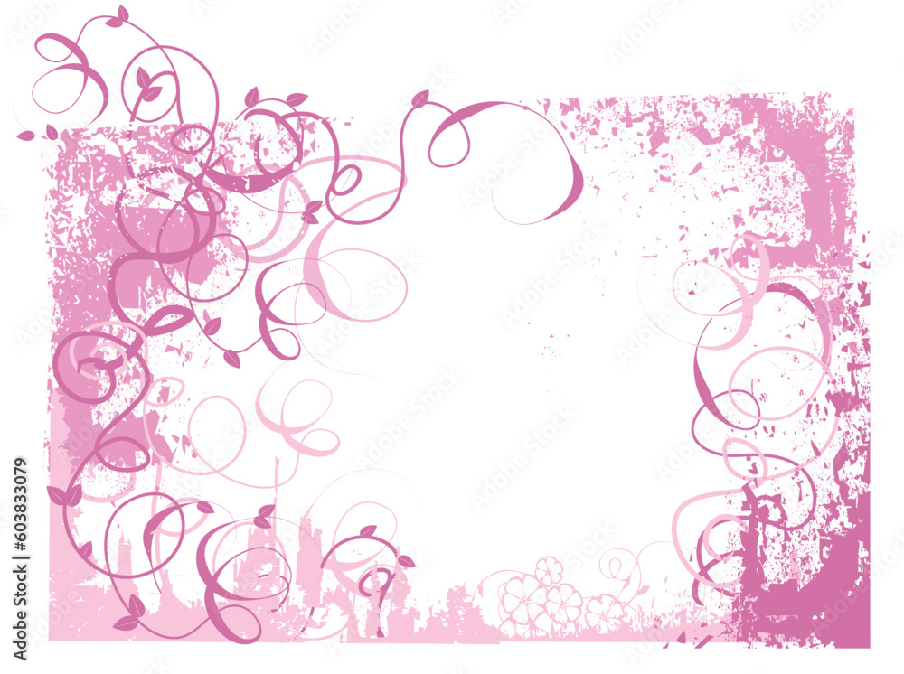 Grunge Floral background with swirls and natural elements
