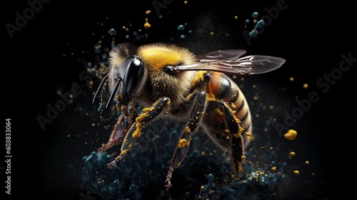 illustration  bee covered in vibrant dust splashes  ai generative.