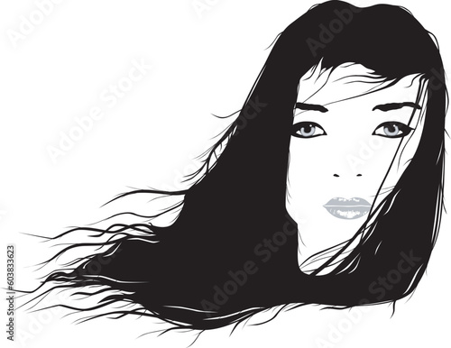Vector portrait illustration of a windswept woman