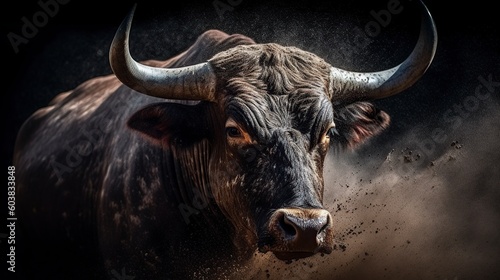 illustration, angry bull, ai generative.
