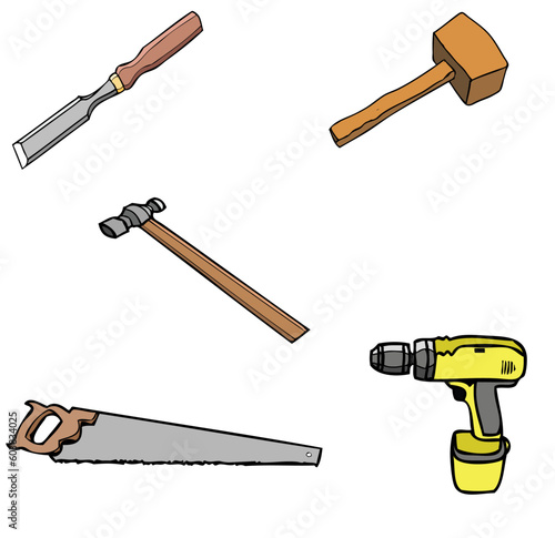 selection of tools. created in EPS format. Each tool is able to be moved and manipulated seperately.