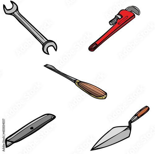 selection of tools. created in EPS format. Each tool is able to be moved and manipulated seperately.