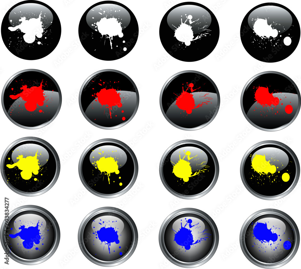 16 Splatted Black Web Buttons with silver metallic edging 16 Splatted Black Web Buttons with silver metallic edging