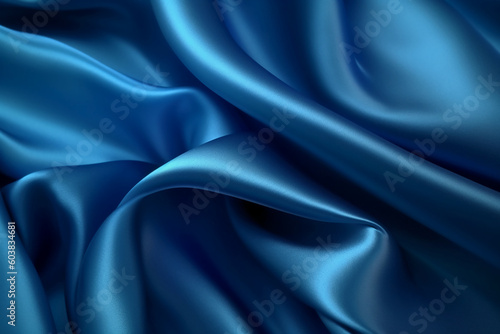 Blue silk background stock photo. AI generative
