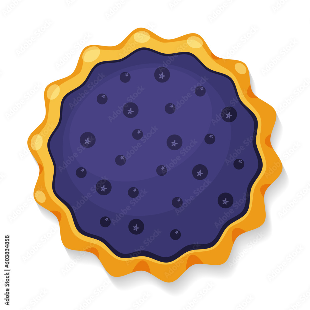 Open homemade blueberry pie with blueberries. Top view. Delicious whole cake. Cooking, recipes, thanksgiving day concept. For web, poster, menu, banner template. Vector isolated on white background Open homemade blueberry pie with blueberries. Top view. Delicious whole cake. Cooking, recipes, thanksgiving day concept. For web, poster, menu, banner template. Vector isolated on white background