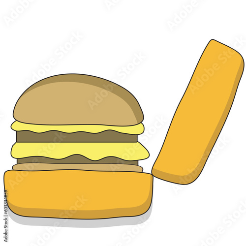 Cartoon style beefburger with a tasty filling