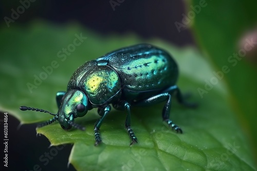 illustration, green beetle on the leaf, ai generative. © Jorge Ferreiro