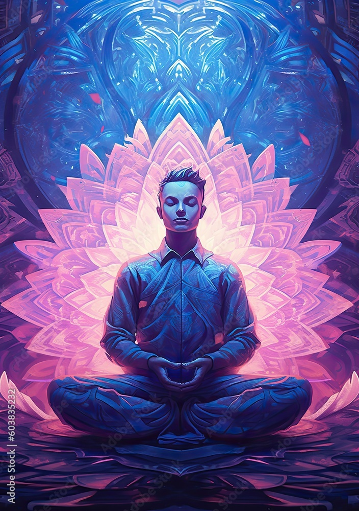 a man in pink is meditating in the lotus a man in pink is meditating in the lotus