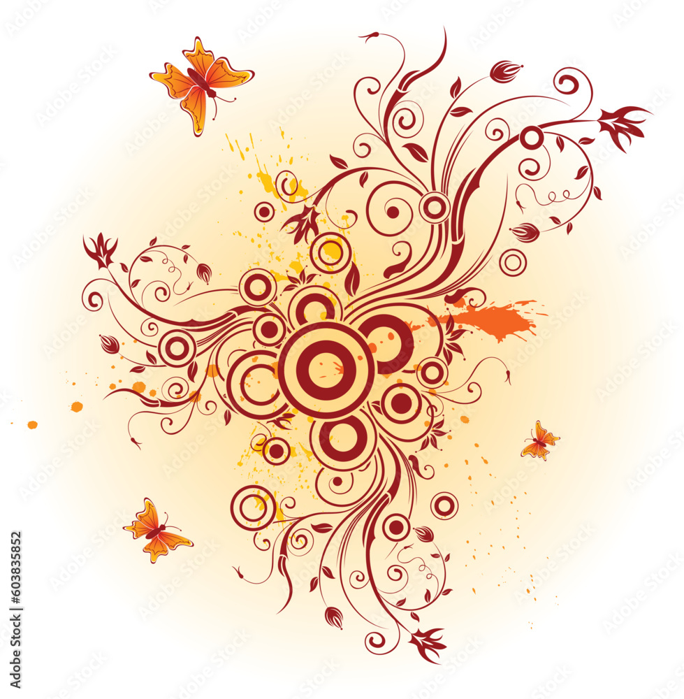 Abstract floral chaos with butterfly, element for design, vector illustration Abstract floral chaos with butterfly, element for design, vector illustration