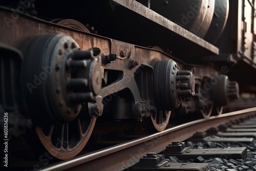 illustration,train wheels on railway track,generative ai