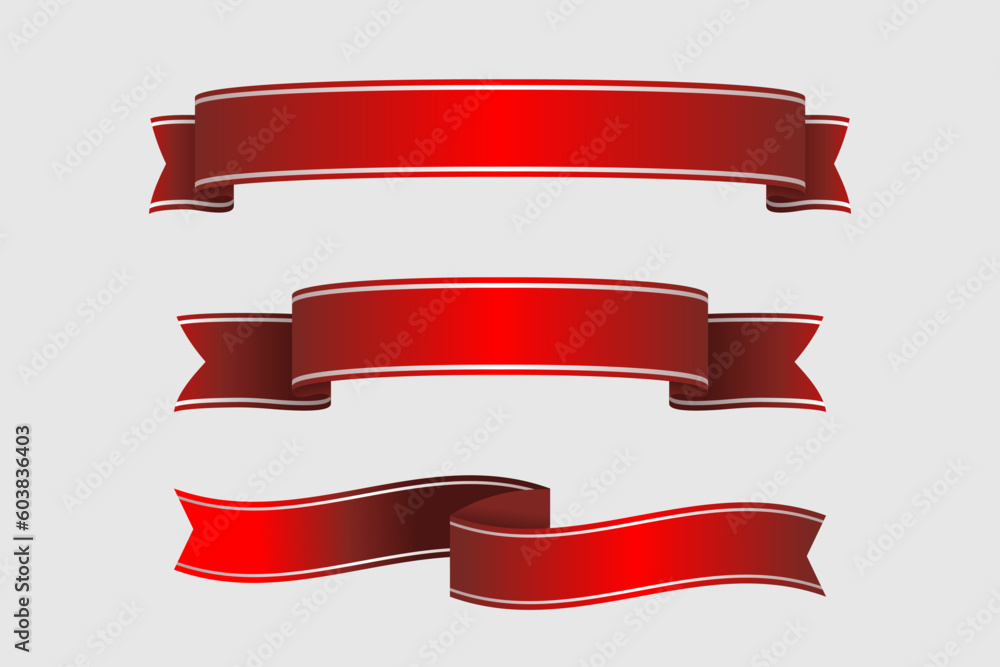 Set of holiday ribbons. Red flag, Ribbon waving in the wind. Design element. 3d on a white background Set of holiday ribbons. Red flag, Ribbon waving in the wind. Design element. 3d on a white background