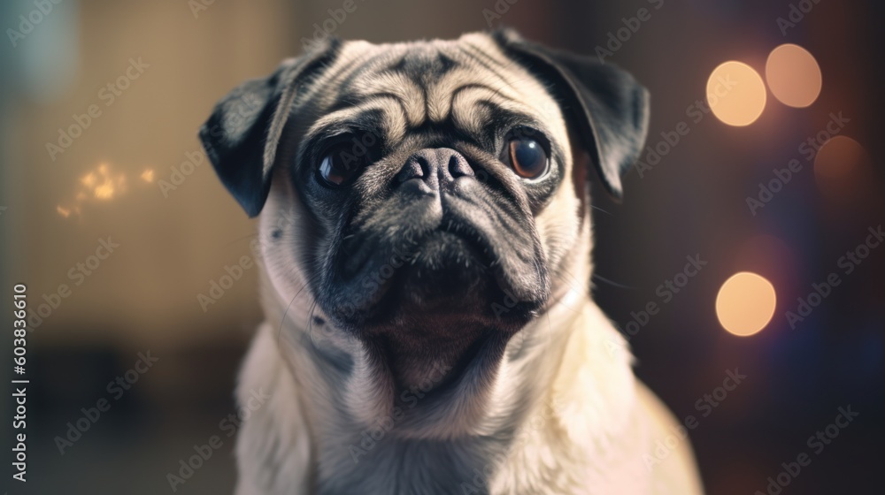 Pug with Bokeh Lights