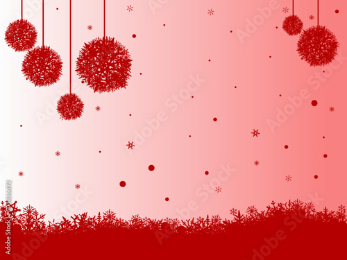 Red Snowflakes and Balls Trees on a white background