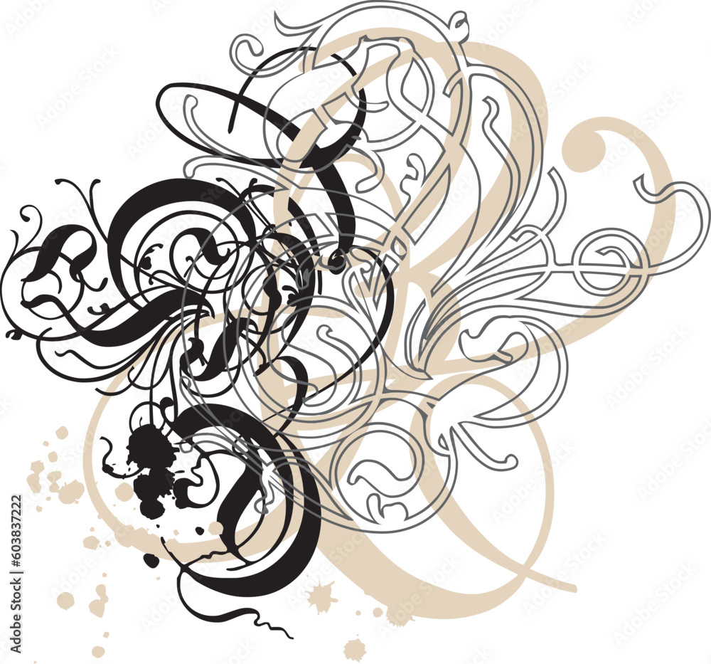 abstract grungy swirls on white  background
