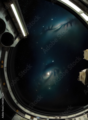 a view of the space station from the window - Generative AI