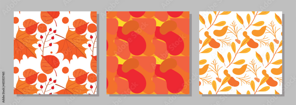 Three autumn seamless patterns. Autumn vector. Three autumn seamless patterns. Autumn vector.