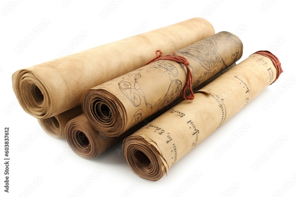illustration, old narrow parchment scrolls, generative ai