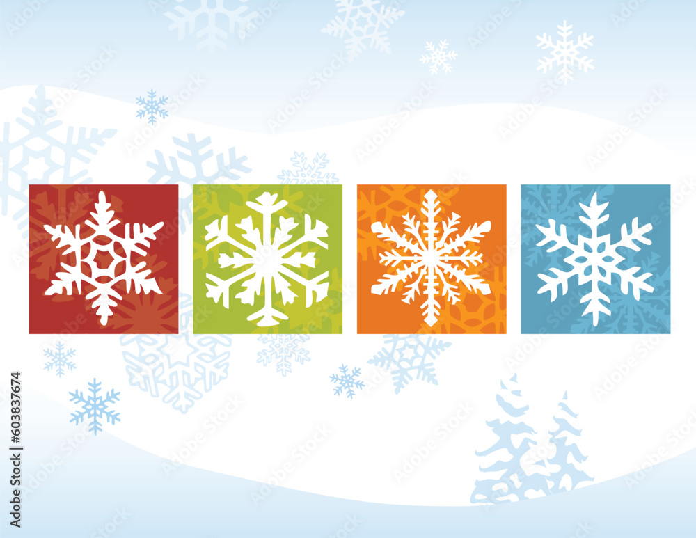 Stylized Snowflakes on a Winter Background. Flexible, easy-edit file