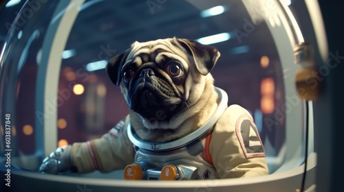 A space pug operates the spaceship data board. © Scissortail Studios