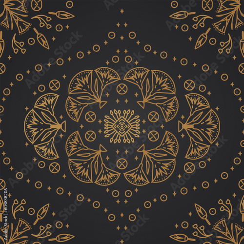 Beautiful Ancient Egyptian floral seamless pattern. Egypt background. Line style, vector illustration. design for texture, fabric, clothing, wrapping, decoration, and carpet.
