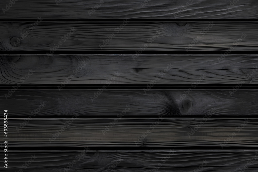 Horizontal black wooden planks background. Wooden texture. Black wood