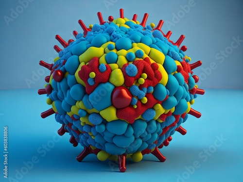 Molecular model of rhinovirus, the virus that causes common cold and rhinitis. Generative AI
